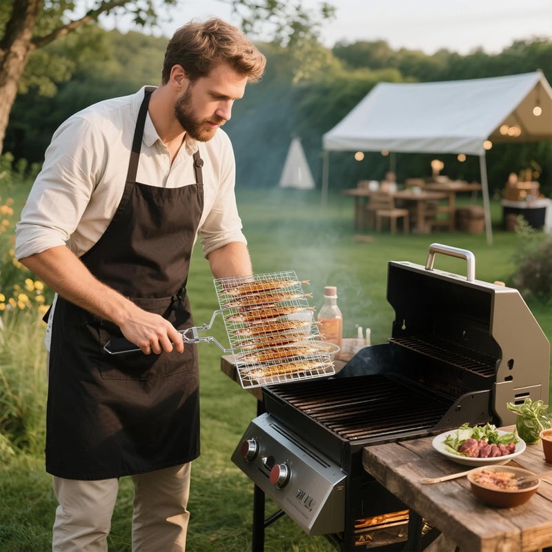 Ribber Fish Grill Baskets，Folding Portable Fish Grilling Rack For Grill, BBQ Grilling Basket, Stainless Steel Grill Basket For Veggies, Shrimp, Meat Cook，Come With Storage Bag and Two Basting Brush - Image 2